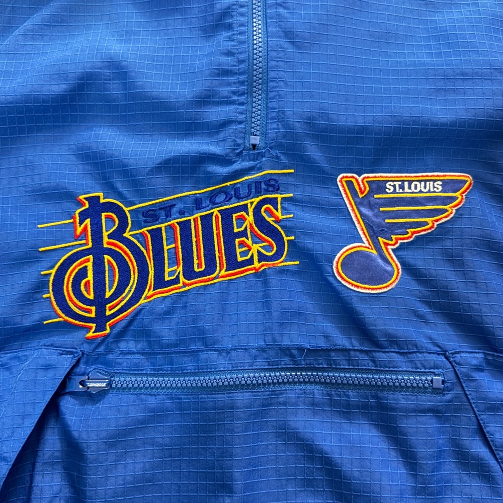 St‎ Louis Blues Gorpcore 80's VTG NHL Windbreaker Phenom Half Zip Hooded  M DD09 - Picture 2 of 7